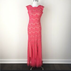 Betsy and Adam Long Coral V Neck Mermaid Dress Size 6 Formal Dress